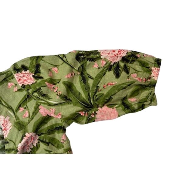 Agua Bendita for Target Peony Print Wrap Crop Top Puff Sleeve Green Pink XS/S - Picture 6 of 11